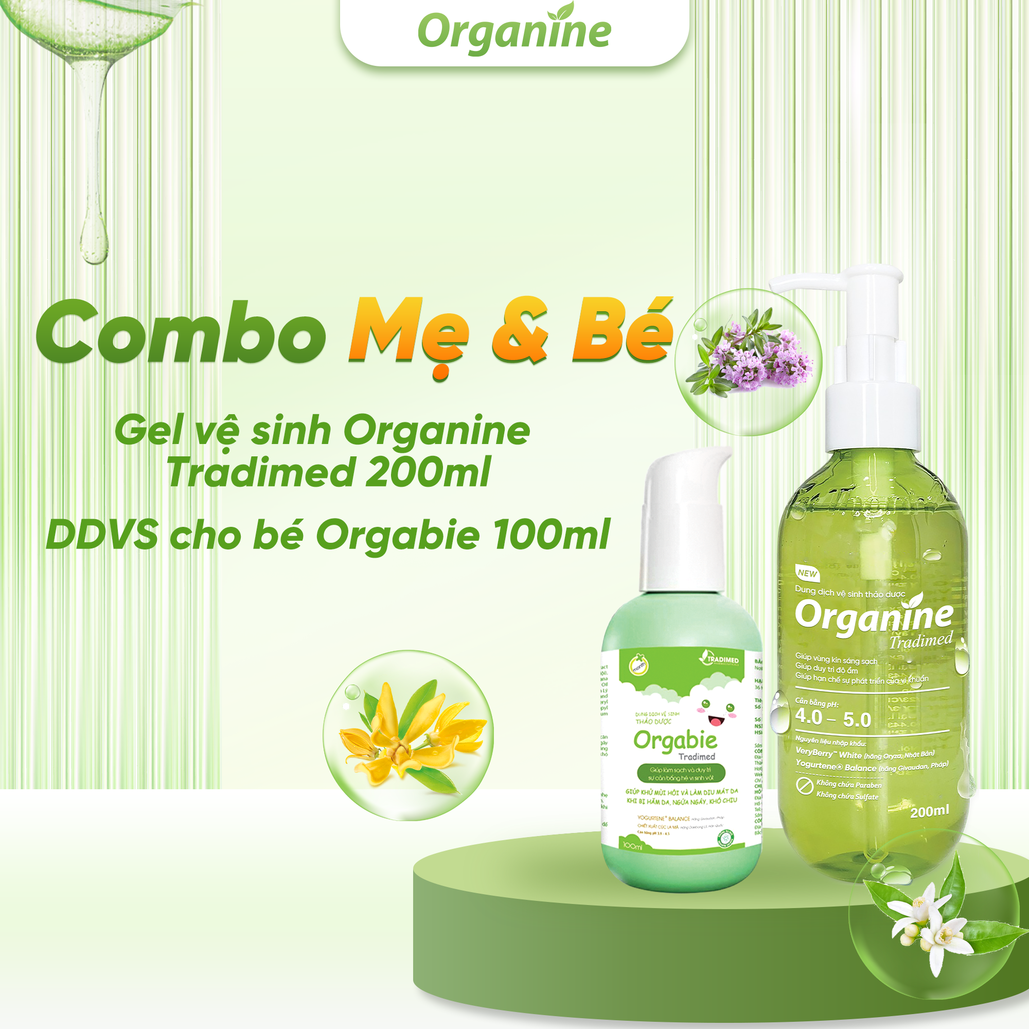 Combo dung dịch vệ sinh Organine Tradimed (200ml) & Orgabie (100ml)